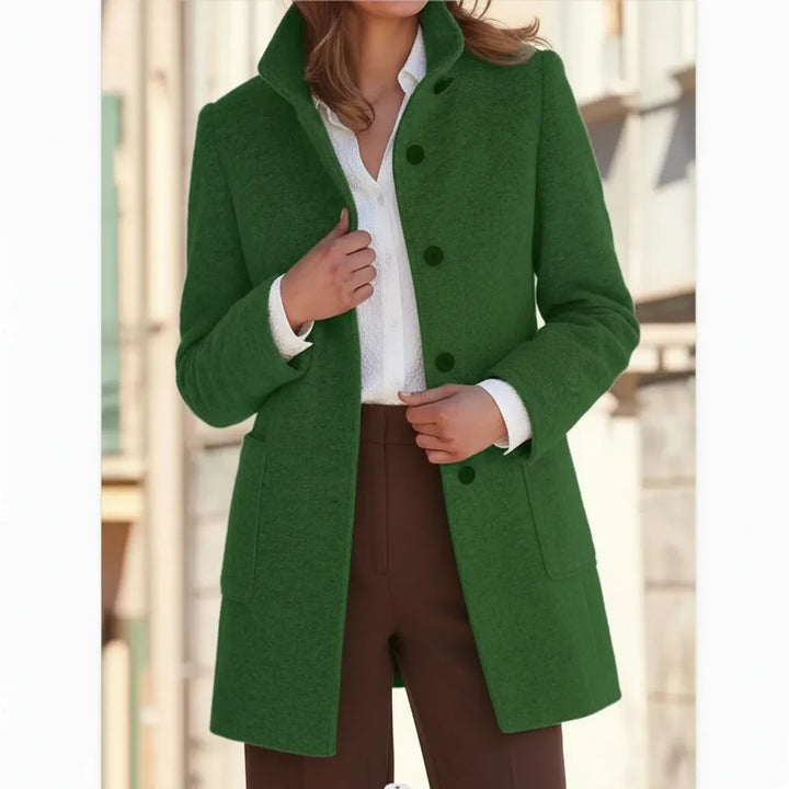 Green Button-Front Midi Coat worn front view
