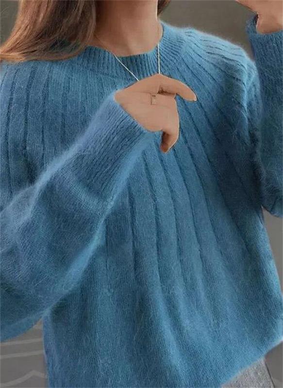 Blue Classic Fit Cashmere Knit Sweater front view