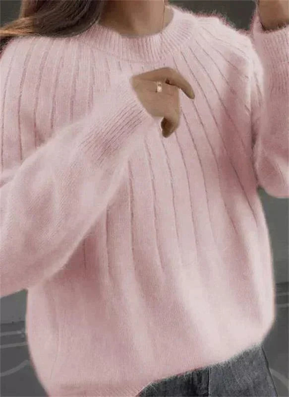 Light Pink Classic Fit Cashmere Knit Sweater front view