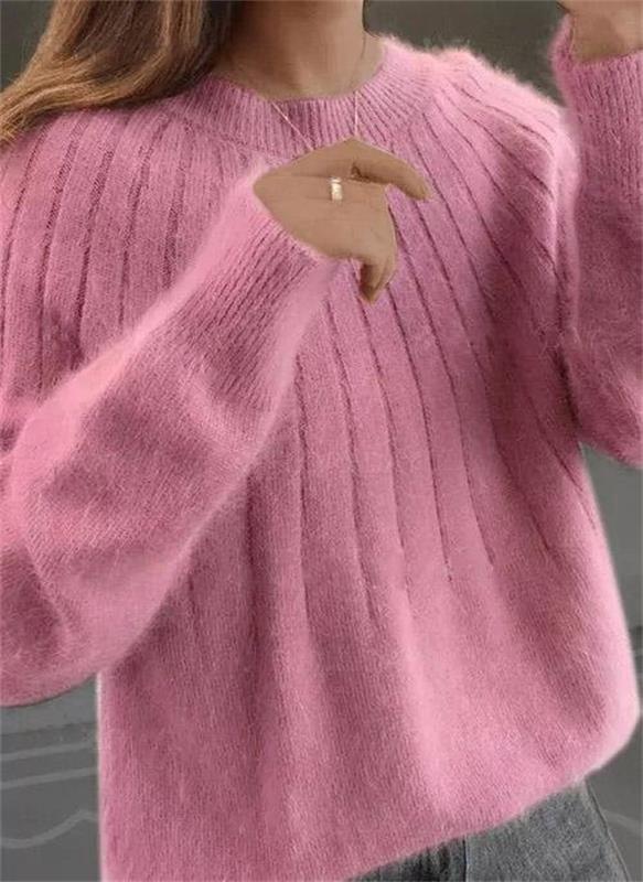 Pink Classic Fit Cashmere Knit Sweater front view