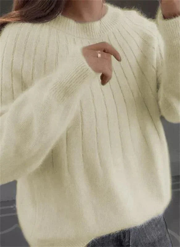 Light Yellow Classic Fit Cashmere Knit Sweater front view