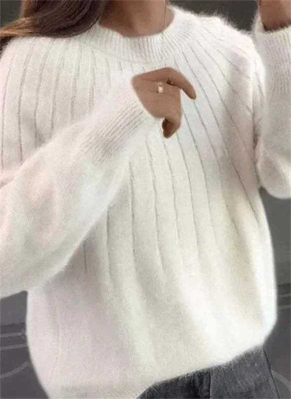 White Classic Fit Cashmere Knit Sweater front view