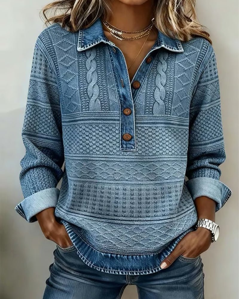 Blue Collared Cable-Knit Sweater front view