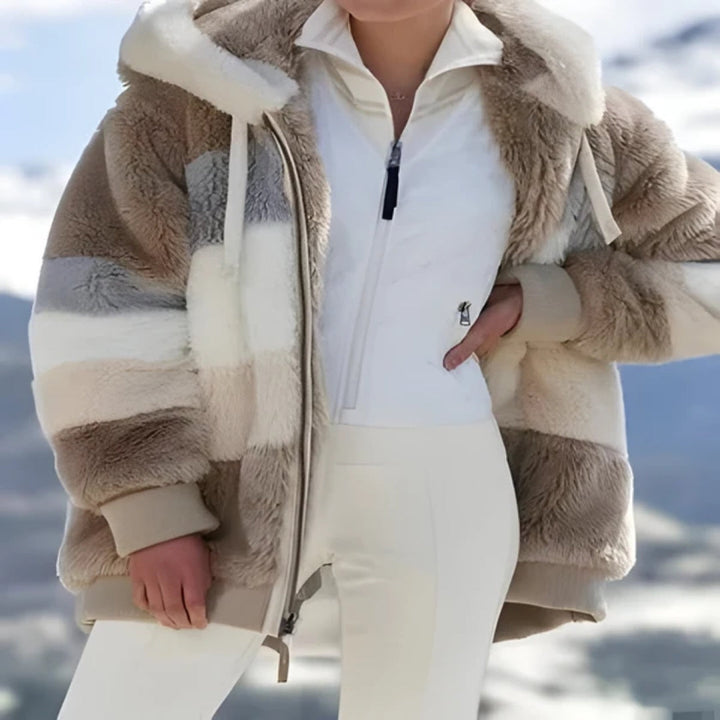 Brown Color-Block Faux Fur Coat front view