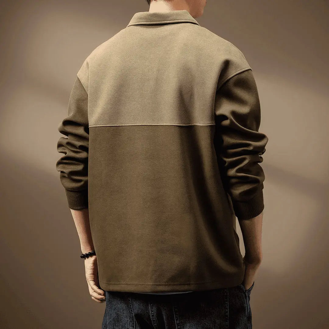 Olive Color-Block Quarter-Zip Polo worn back view