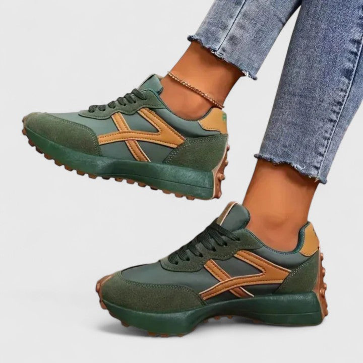 Green Color-Block Retro Sneakers worn side view