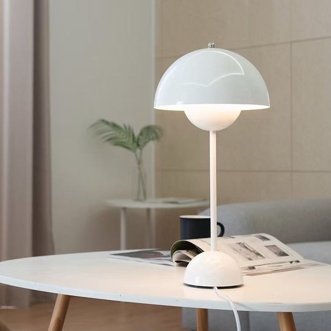 Glossy White Color-Changing Mushroom Table Lamp front view