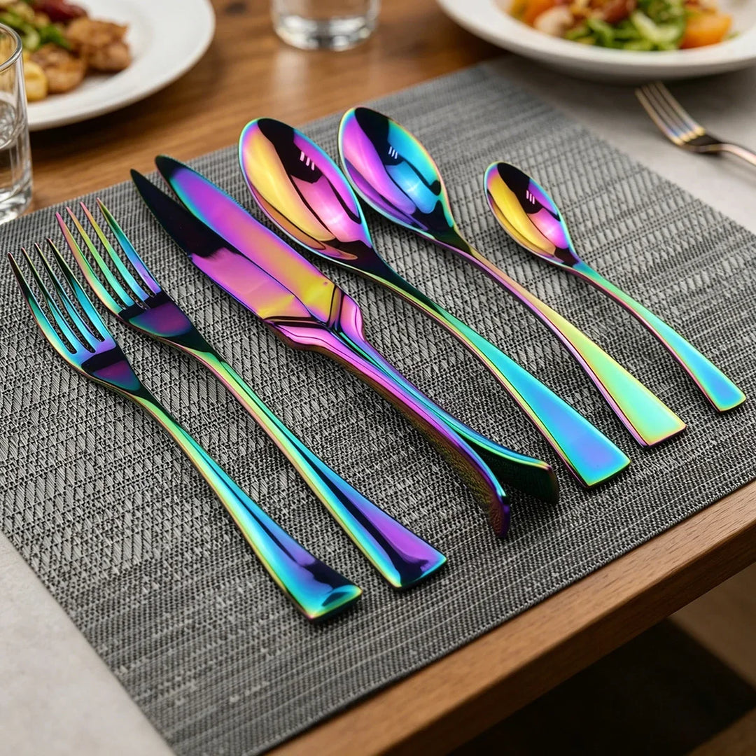 Rose Gold Stainless Steel Silverware Set place setting detail