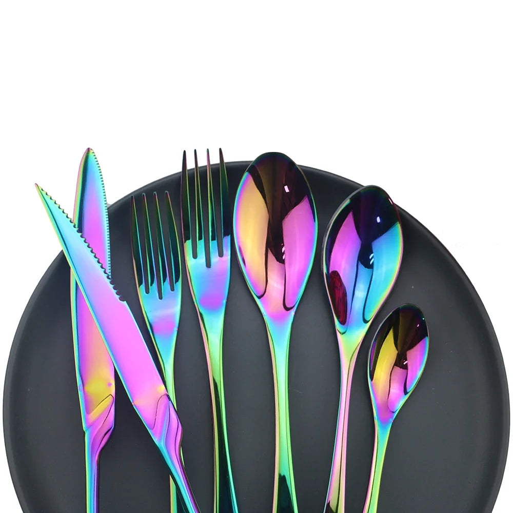 Rainbow Stainless Steel Silverware Set place setting detail
