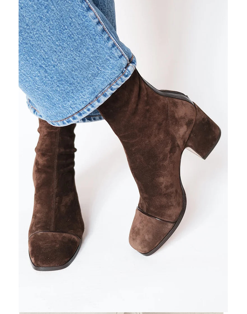 Dark Brown Contour-Fit Heeled Boots front view
