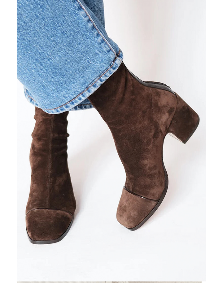 Dark Brown Contour-Fit Heeled Boots front view