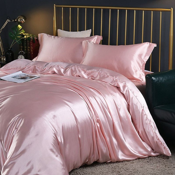 Cooling Silk Bedding Set on bed lifestyle