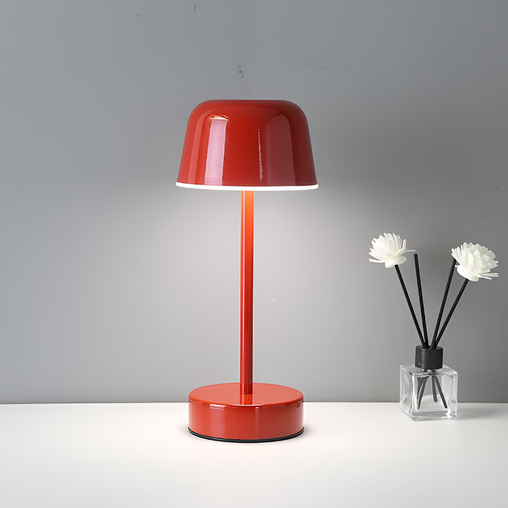 Red Cordless Bell Shade LED Table Lamp front view