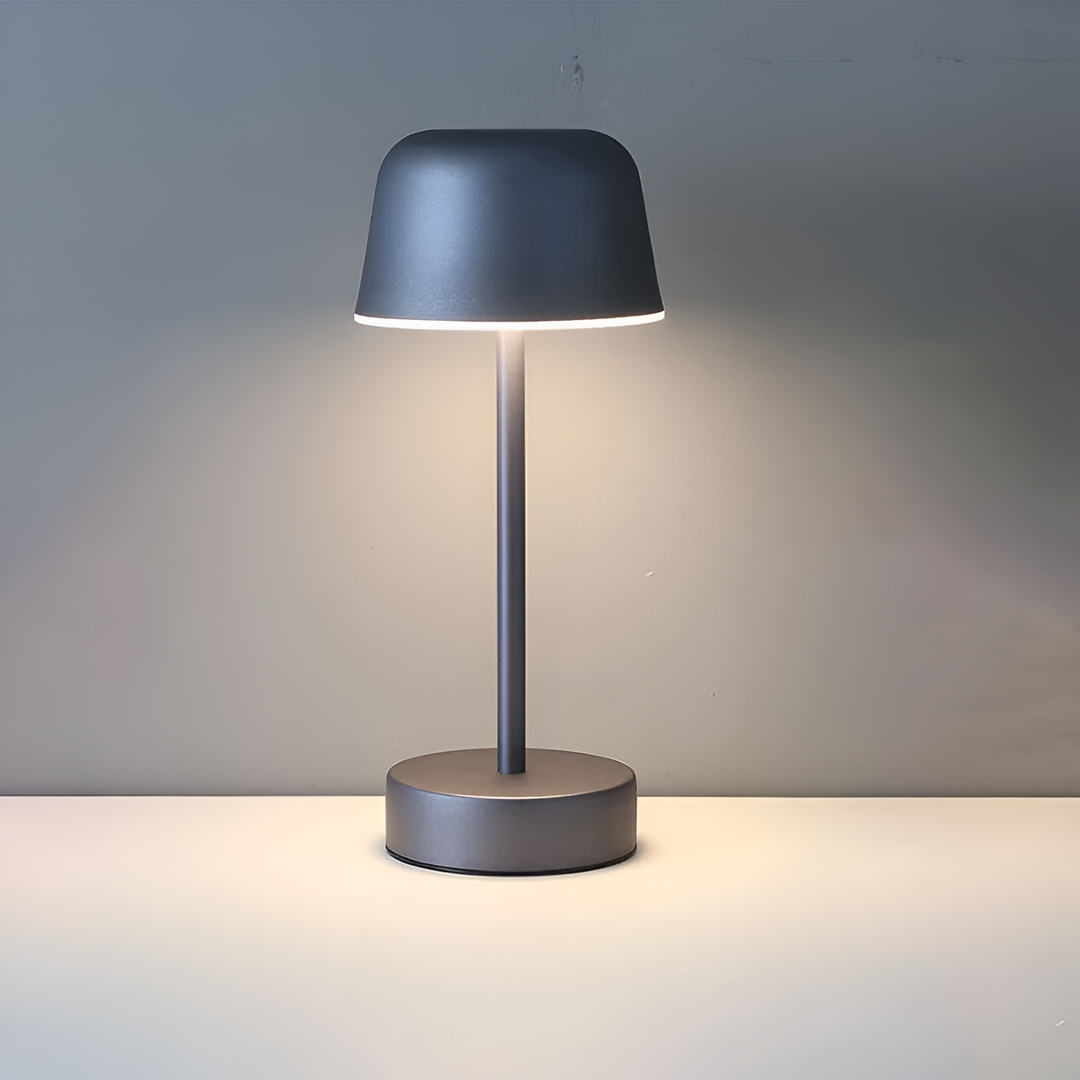 Gray Cordless Bell Shade LED Table Lamp front view