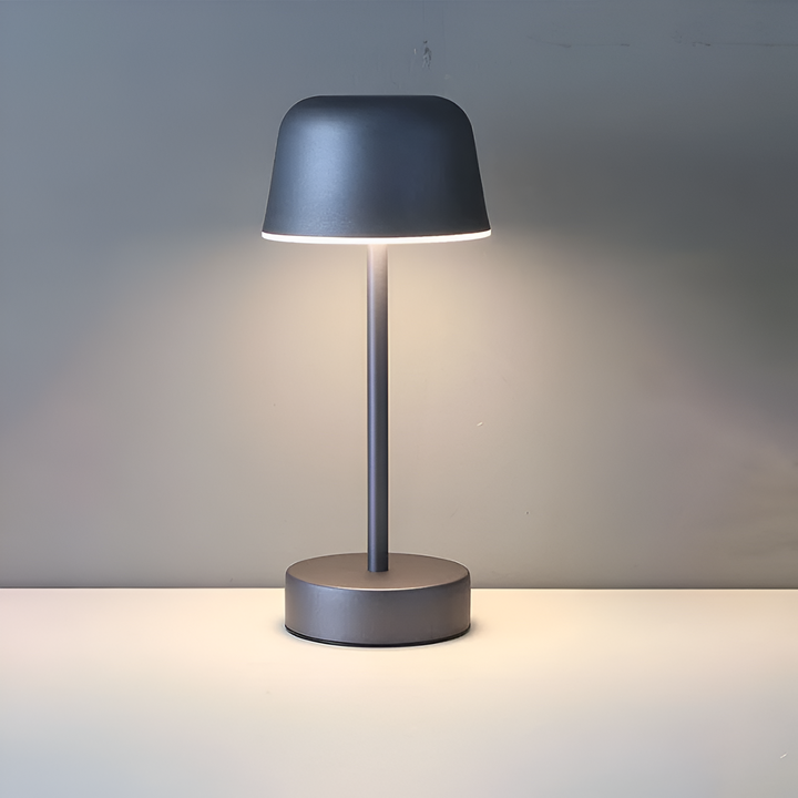 Gray Cordless Bell Shade LED Table Lamp front view