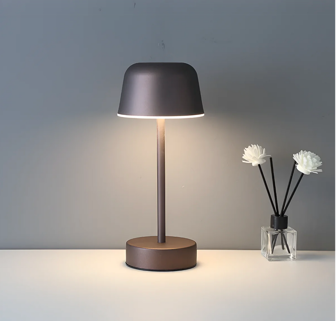 Brown Cordless Bell Shade LED Table Lamp front view
