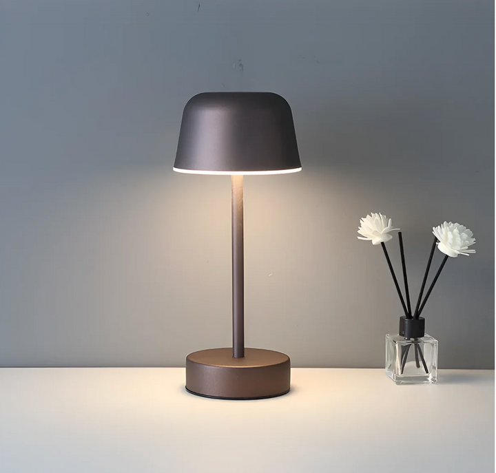 Brown Cordless Bell Shade LED Table Lamp front view
