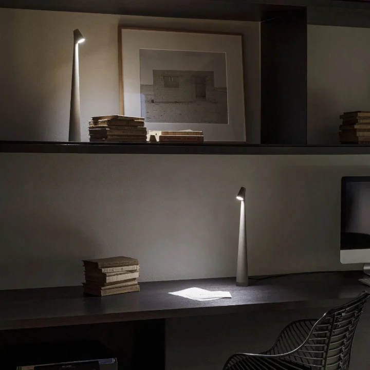 Silver Cordless Cone Table Lamps in home office