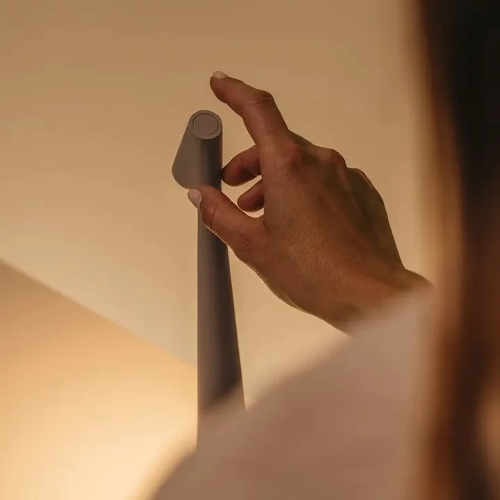 Cordless Cone Table Lamp lit close-up