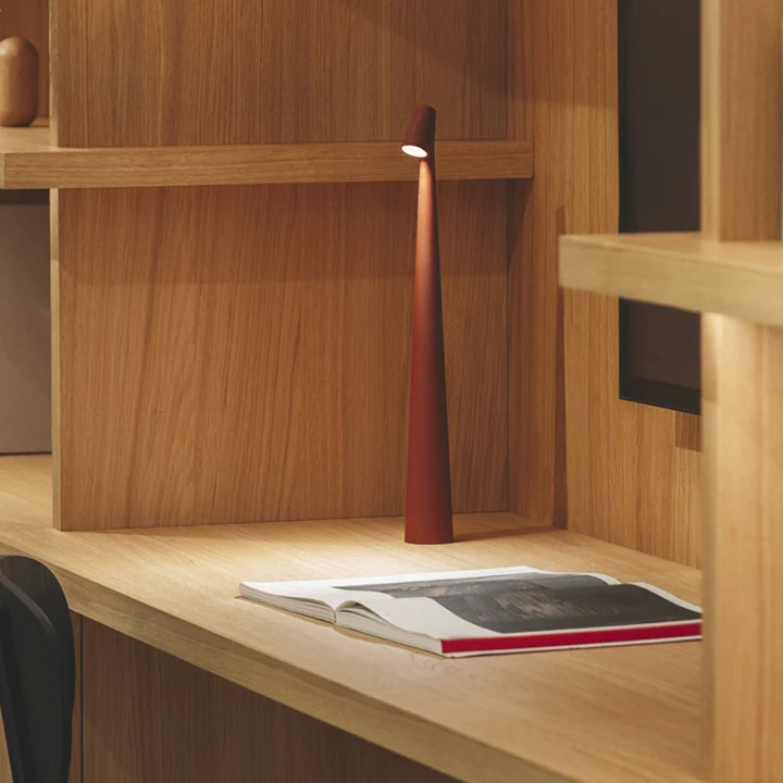 Cordless Cone Table Lamp on shelf