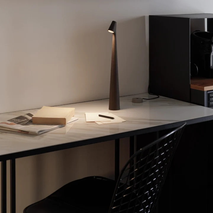 Black Cordless Cone Table Lamp on desk
