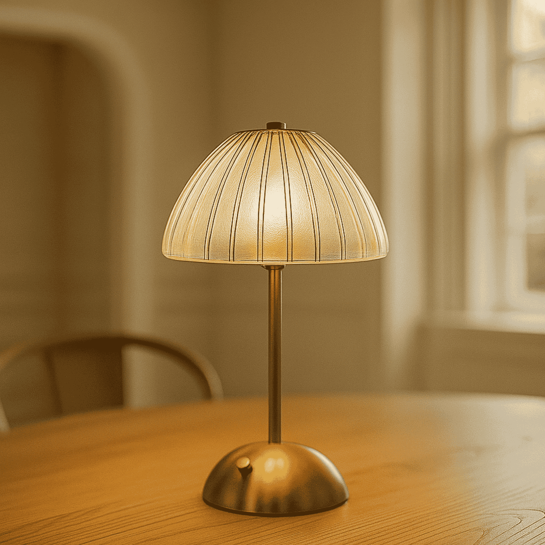 Cordless Crystal-Look Table Lamp dome shade on table