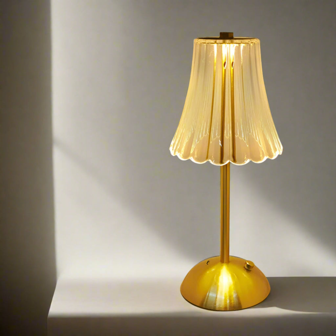 Cordless Crystal-Look Table Lamp pleated shade lit