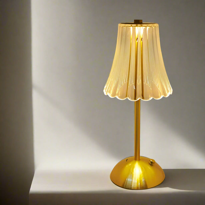 Cordless Crystal-Look Table Lamp pleated shade lit