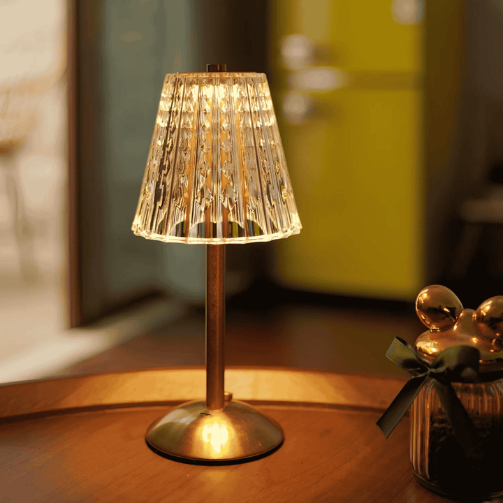 Cordless Crystal-Look Table Lamp cone shade lit lifestyle