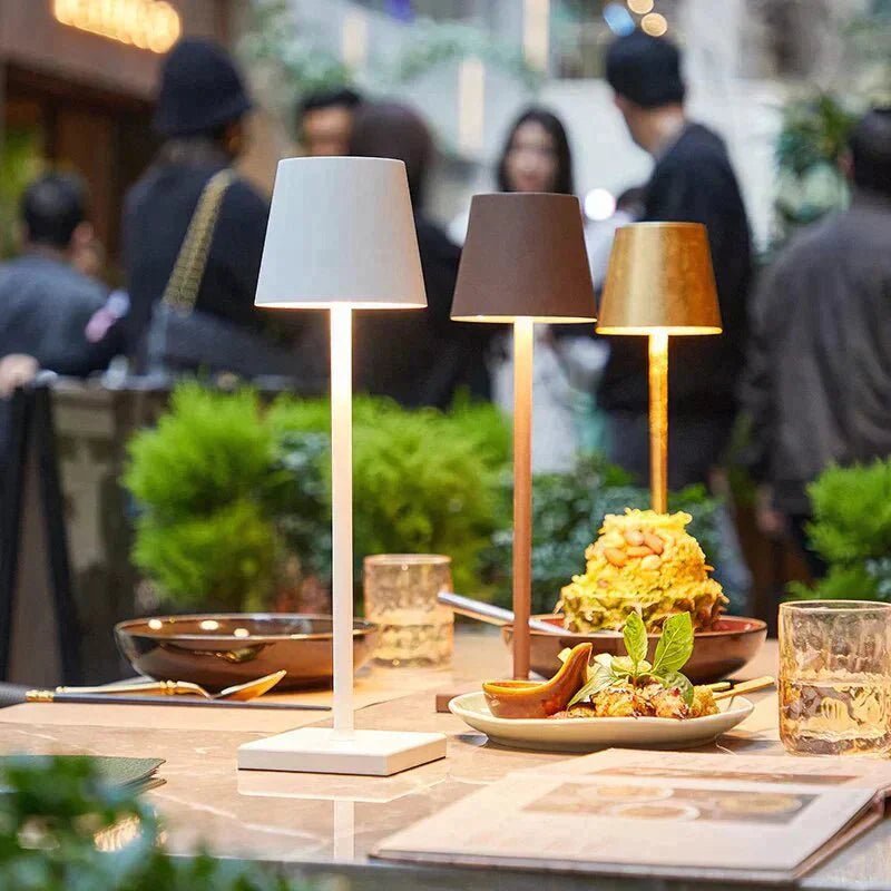 Cordless Rechargeable Bistro Table Lamps on restaurant table