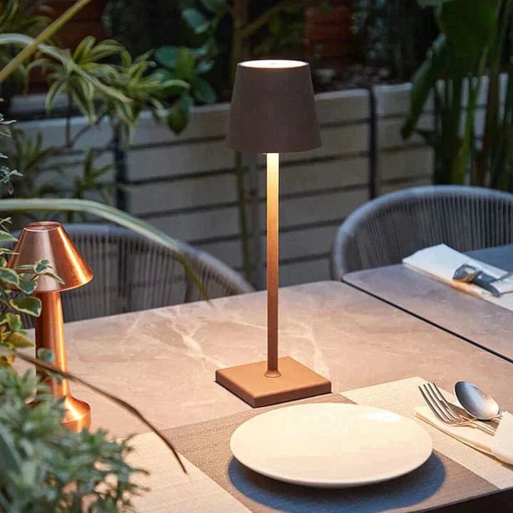 Cordless Rechargeable Bistro Table Lamp outdoors