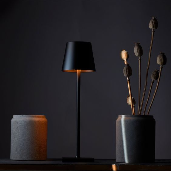 Black Cordless Rechargeable LED Table Lamp front view
