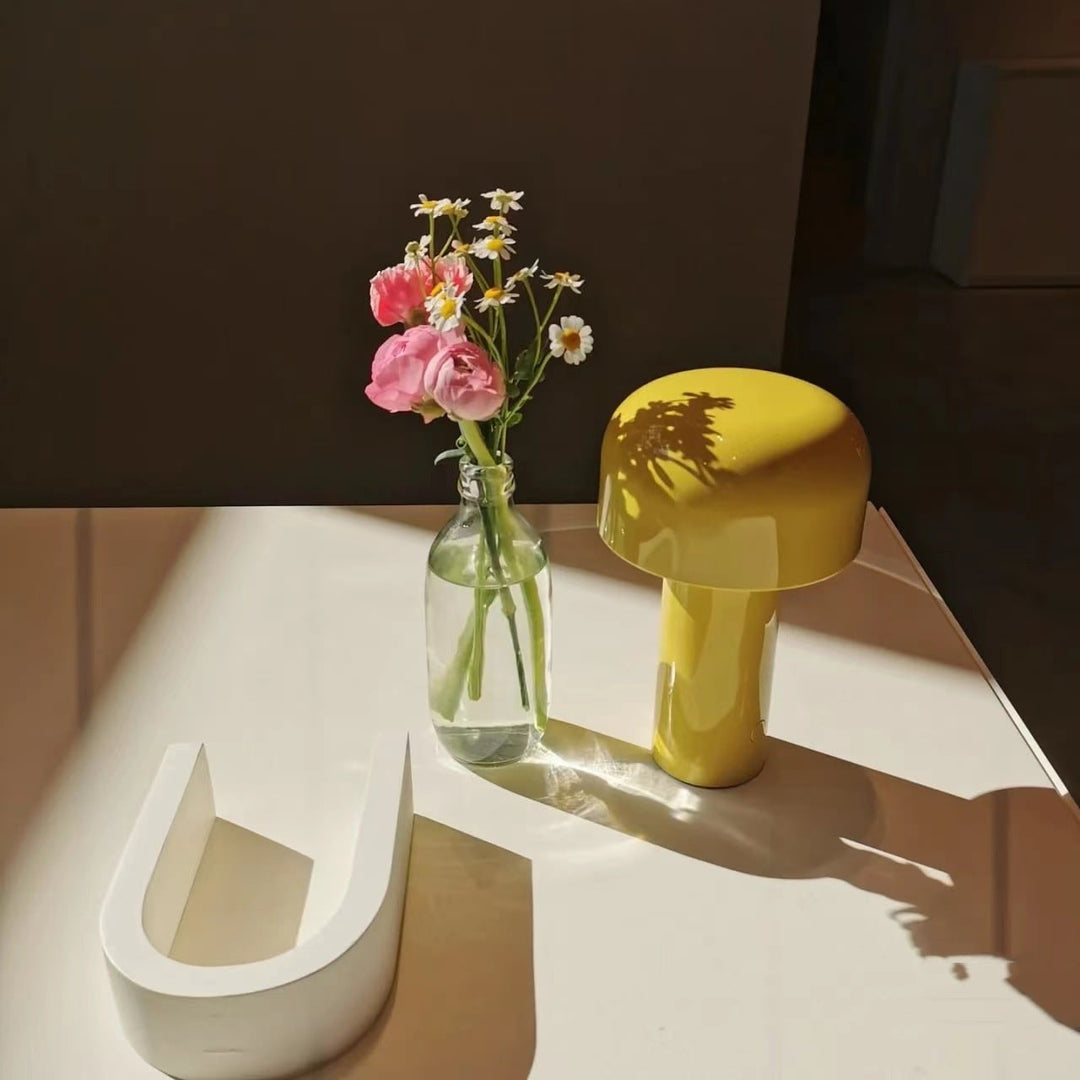 Yellow Cordless Rechargeable Mushroom Lamp front view