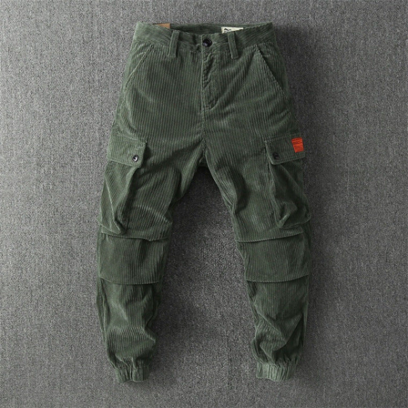 Green Corduroy Cargo Pants flat lay front view