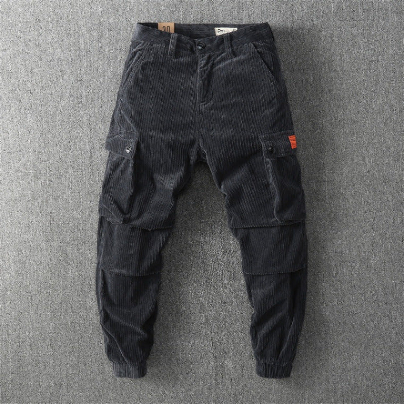 Gray Corduroy Cargo Pants flat lay front view