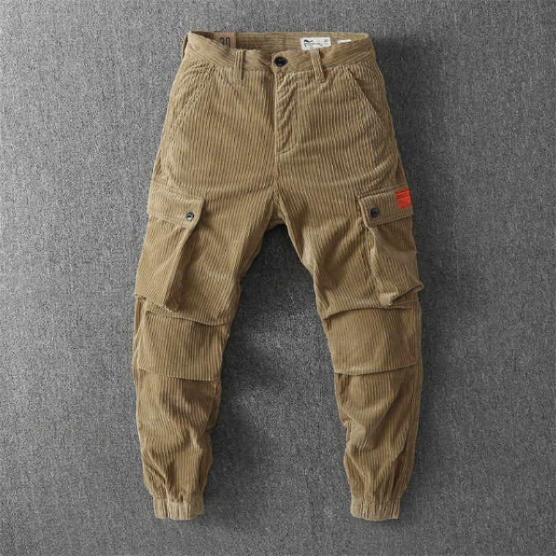 Khaki Corduroy Cargo Pants flat lay front view