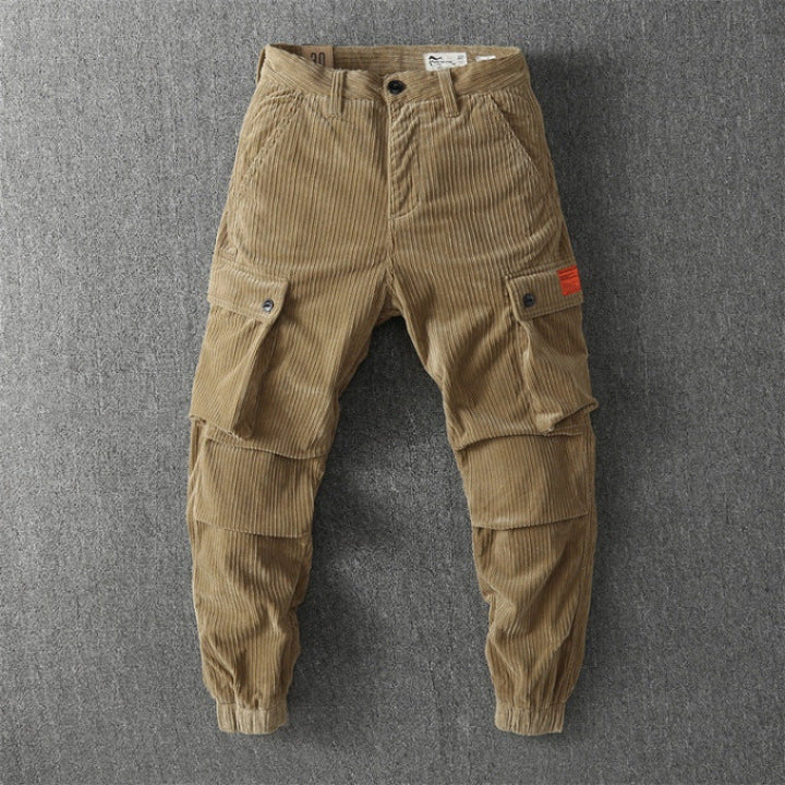 Khaki Corduroy Cargo Pants flat lay front view
