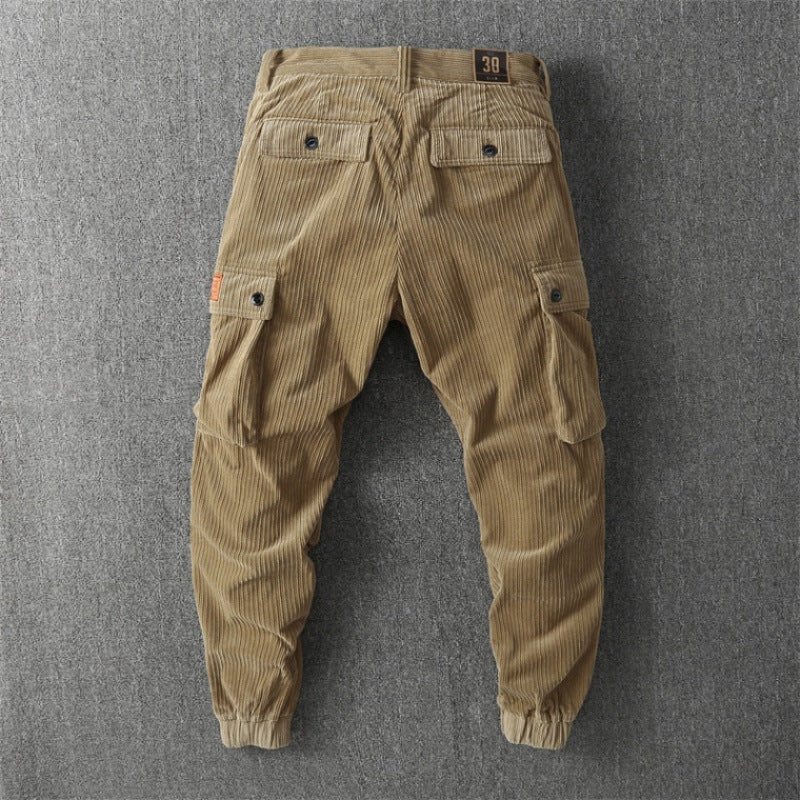 Khaki Corduroy Cargo Pants flat lay back view