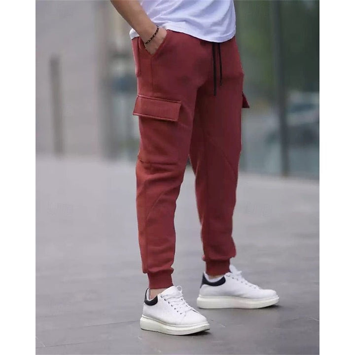 Wine Red Cuffed Cargo Joggers side view