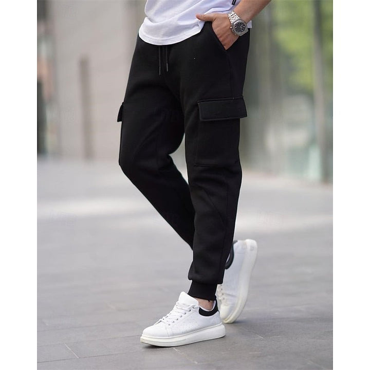 Black Cuffed Cargo Joggers front view