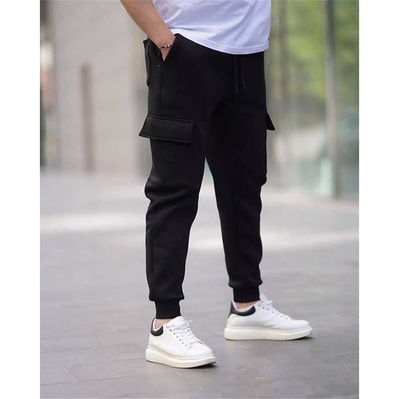 Black Cuffed Cargo Joggers side view