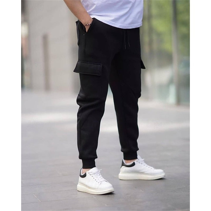 Black Cuffed Cargo Joggers side view