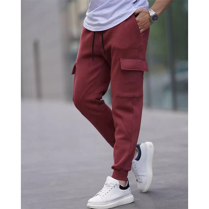 Wine Red Cuffed Cargo Joggers front view