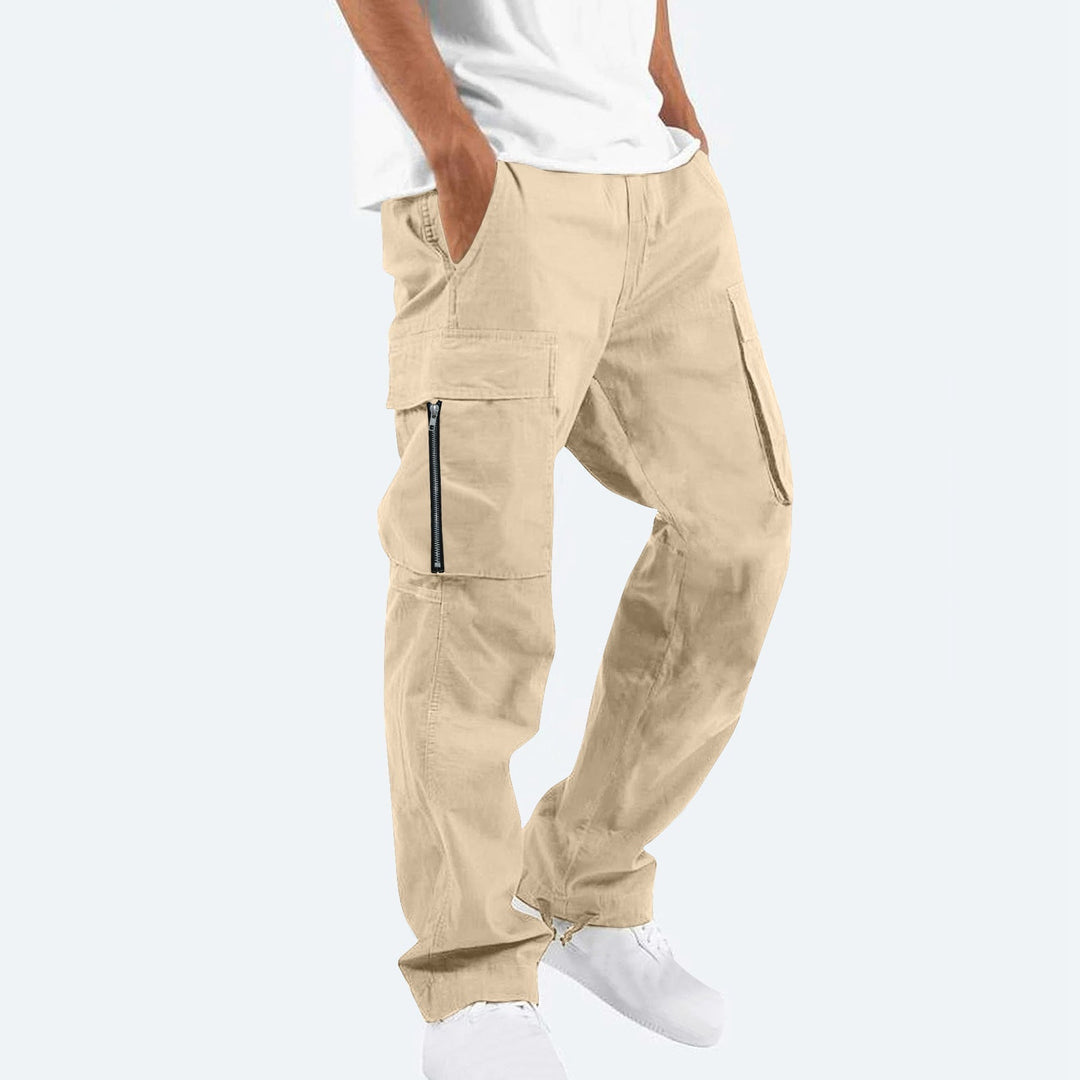 Light Khaki Cotton-Blend Cargo Pants worn side view