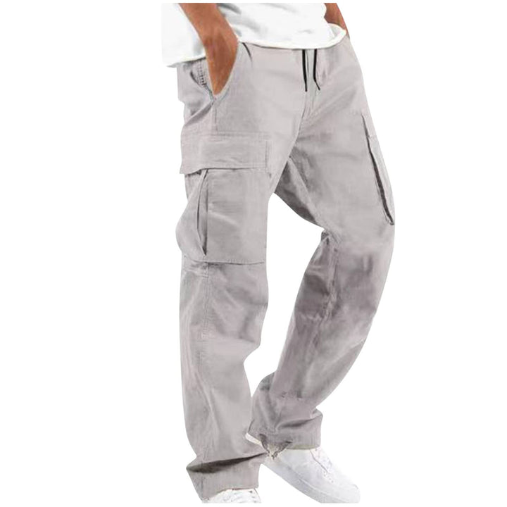 Light Gray Cotton-Blend Cargo Pants worn side view