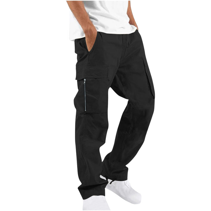 Black Cotton-Blend Cargo Pants worn side view on white