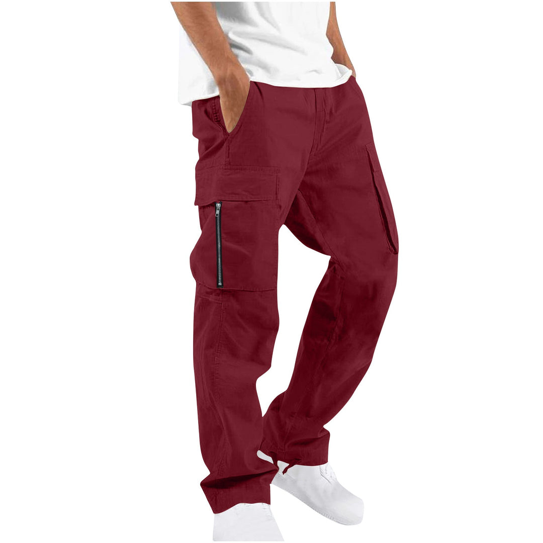 Burgundy Cotton-Blend Cargo Pants worn side view