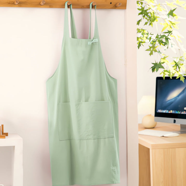 Mint Green Cotton Cross-Back Apron hanging front view