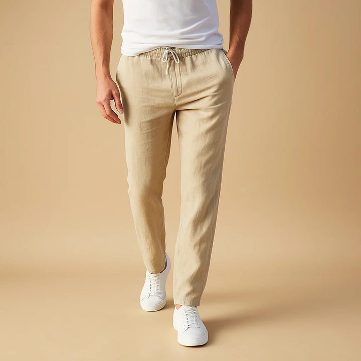 Khaki Cotton Pull-On Trousers front view
