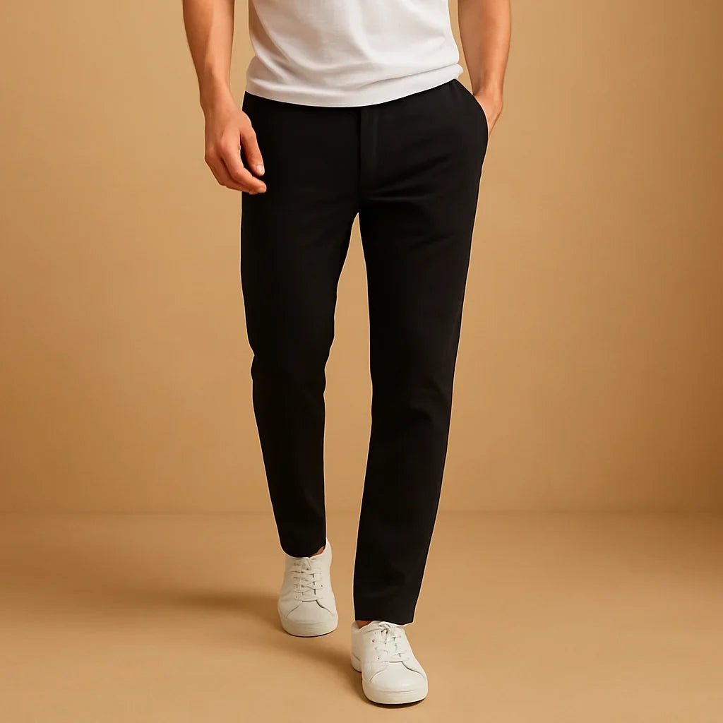 Black Cotton Pull-On Trousers front view